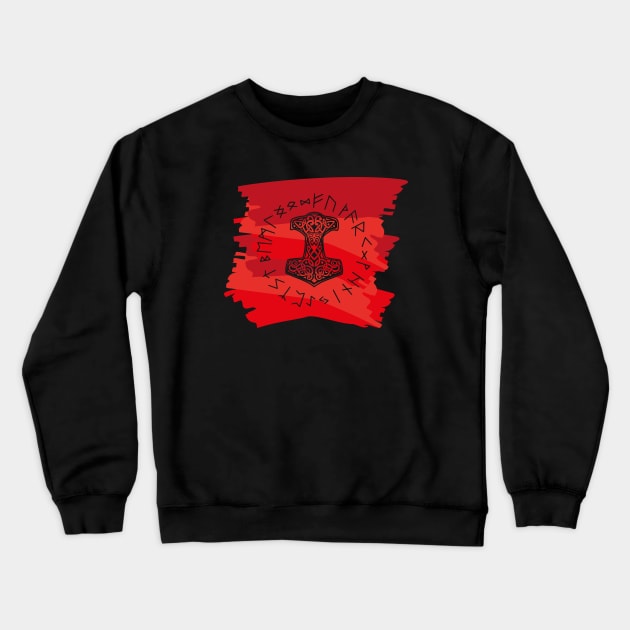 Vikings Norse Mythology Mjolnir and Runes Asatru Viking Gift Crewneck Sweatshirt by vikki182@hotmail.co.uk